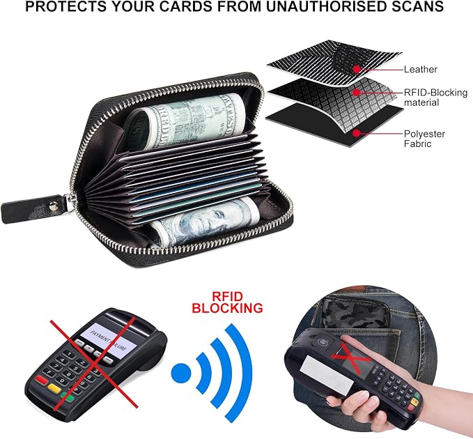 Credit Card Wallet, RFID Card Case Wallet, Zipper Card Cases Holder for Men Women, RFID Blocking, KeyChain Wallet, Compact Size Card Organizer Case for Women - Image 4