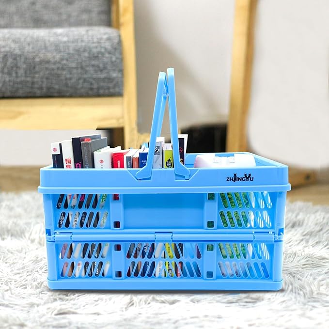 Collapsible storage crates ,plastic baskets for organize 14.96x 9.84"x7.87" | shopping garden basket,foldable crate with Handles, car trunk basket,for Kitchen,Bathroom - Image 3
