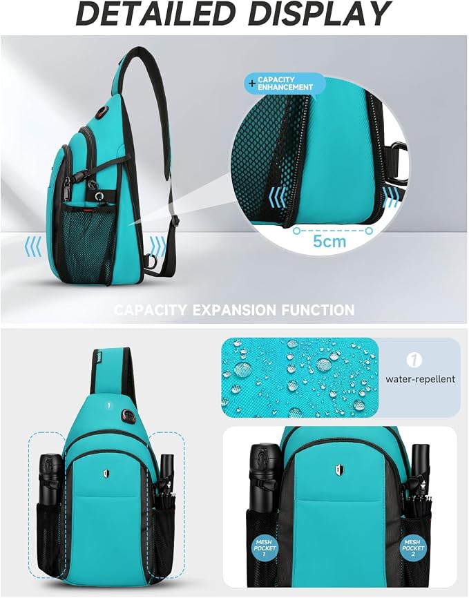 Expandable Sling Bag for Women, Turquoise Anti-Theft Crossbody Bag with Water Bottle Pocket, Summer Travel Essentials for Beach, Theme Park & College, Compatible with 11 inch iPad, Switch 2 - Image 2