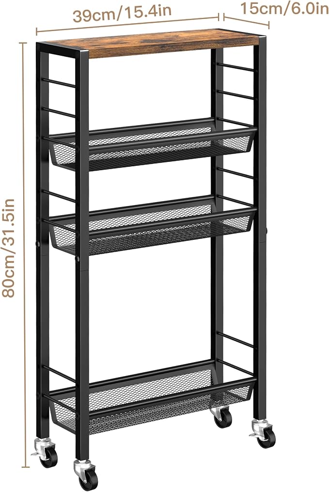 Narrow Storage Cart with Wheels,4-Tier Narrow Kitchen Carts Slim Rolling Cart,Skinny Storage Cart for Small Spaces,Rolling Utility Cart for Livingroom,Diningroom,Office,Laundry Room,Bathroom - Image 9