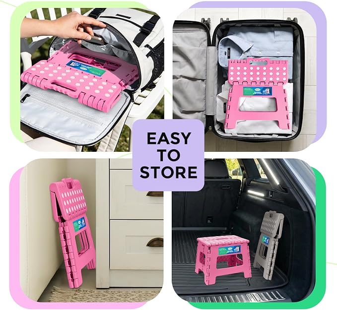 Dyforce Kids Step Stool 9 Inch, 300lbs Folding Step Stool for Toddler | Step stool Pink,Anti-slip Heavy Duty Stool with Handle, Lightweight Foldable Foot Stool for Bathroom Kitchen Bedroom Outdoor - Image 4