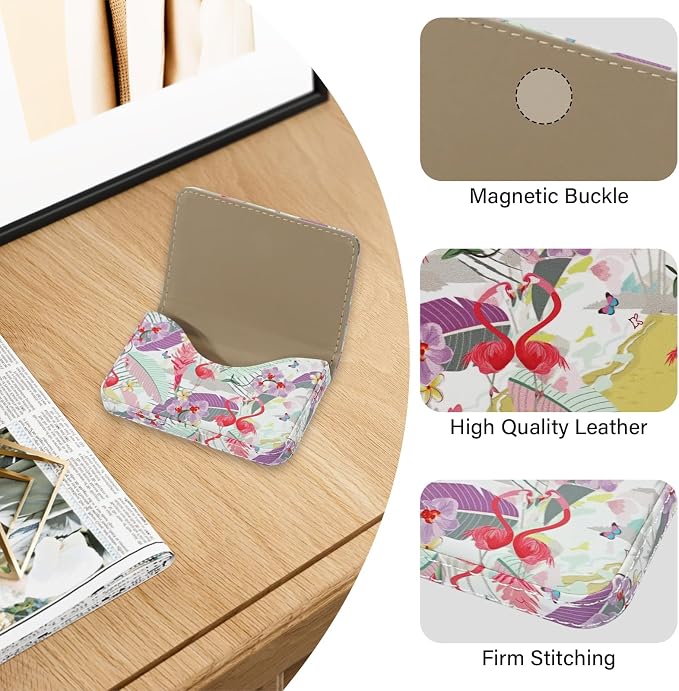Business Card Holder，PU Leather Business Card Case Color Printing Pattern Card Holder Wallet，Pockets Magnetic Credit Card Holders for Men and Women - Rose Flowers - Image 2