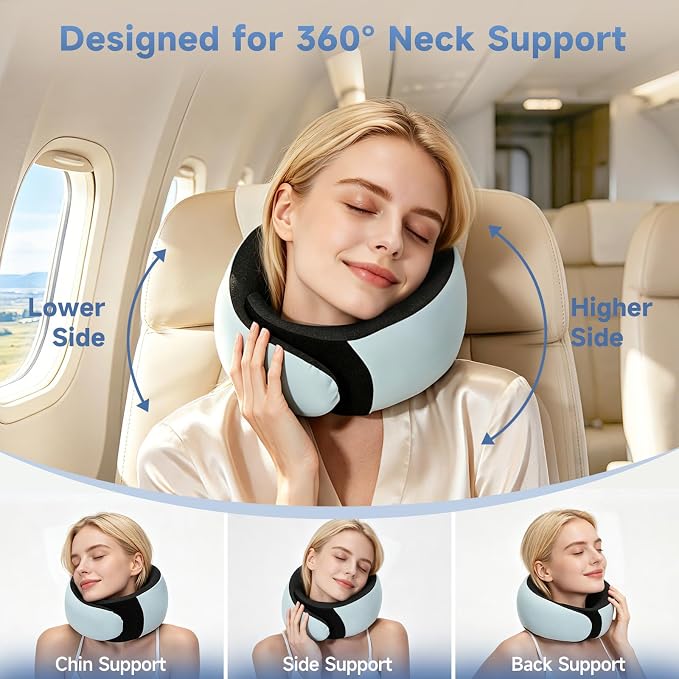 Travel Pillow for Airplanes, Memory Foam Airplane Neck Pillow for Train | Ergo Memory Foam Plane Travel Pillow, Travel Neck Pillows for Long Flights, Car, Train & Office Use - Image 2