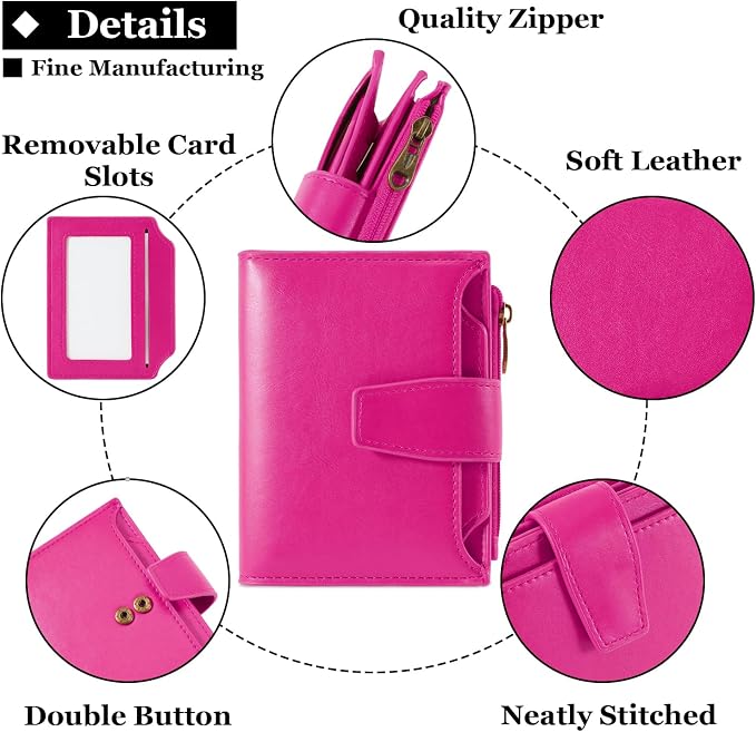 Small Wallet Women RFID Blocking Soft Leather Bifold Compact Card Holder Wallet for Women with Zipper Coin Pocket 4 ID Window - Image 5