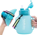 TakeToday Collapsible Water Bottles for Outdoor, 40oz, Blue | Time Marker, BPA-Free Silicone, Folds for Travel, Paracord Handle for Hiking, Gym, Camping, Leakproof by TAKETODAY