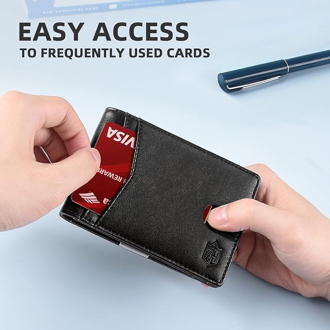 Zitahli Money Clip Wallets for Men,Slim Bifold Wallet 10-12 Cards, Mens Leather Wallet with ID Window,RFID Blocking Thin Minimalist Credit Card Holder,Gifts for Him - Image 4