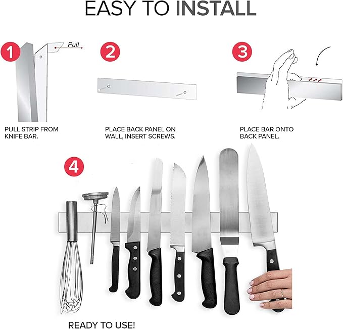 Modern Innovations Magnetic Knife Holder for Wall and Fridge - 18" Knife Magnetic Strip, Magnet Kitchen Knife Holder and Rack, Stainless Steel Magnetic Knife Bar for Kitchen Utensils - Image 3