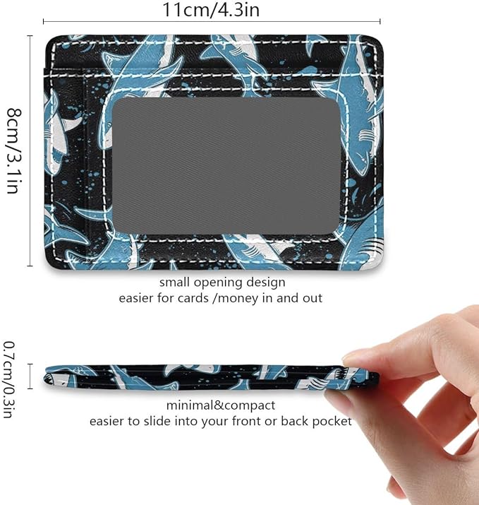 Front Pocket Minimalist Leather Slim Wallet Credit Card Holder Blue Shark for Men & Women - Image 5