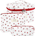 URSKYTOUS 3Pc Cotton Quilted Makeup Bag for Women Extra Large Coquette Small Floral Travel Cosmetic Bag Set Cute Cherry Makeup Pouch Portable Toiletry Bag Organizer Vintage Puffy Essential Storage Bag by URSKYTOUS