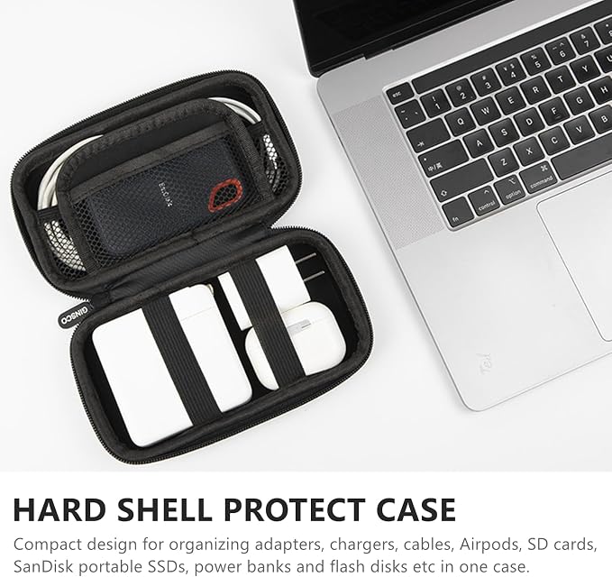 Ginsco Hard Shell Protection Case Electronic Accessories Organizer Pouch for MacBook Air/pro Adapter Chargers Cables Power Bank, for Sandisk Portable SSD Flash Disk SD Card (Black) - Image 3