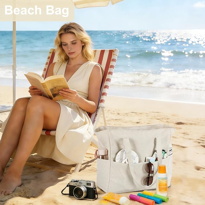 LEDAOU Beach Bag Waterproof Sandproof Women Beach Tote Pool Bag with Zipper for Swim Gym Grocery Travel with Wet Pocket | Sandproof - Image 2