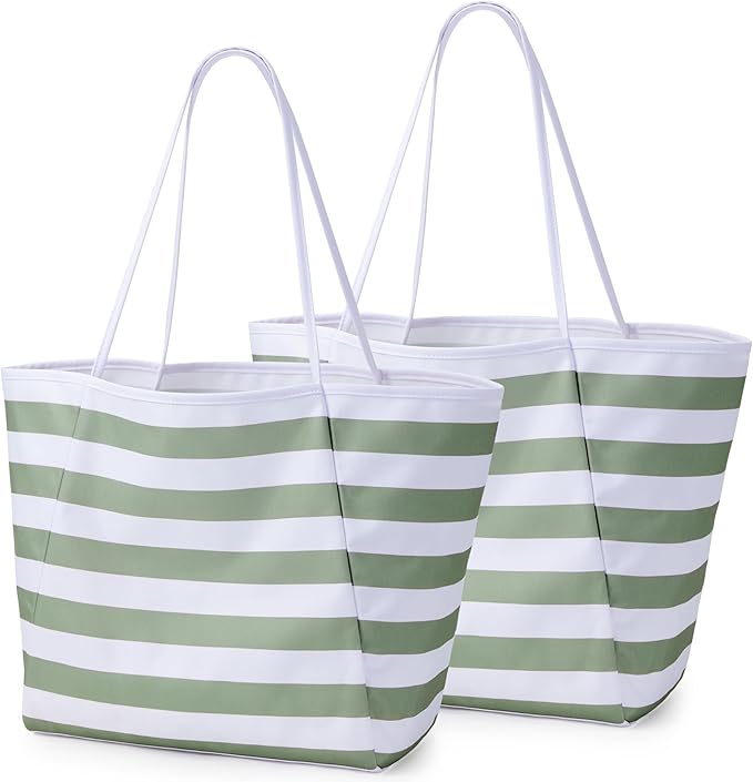 KALIDI Beach Tote Bag Women Large Waterproof Sandproof Shoulder Handbags | Foldable Grocery Bag Striped Pool Bag Lightweight Travel Purse for Picnic Travel Vacation Casual Errands Everyday Daily by KALIDIFANCYFOREST