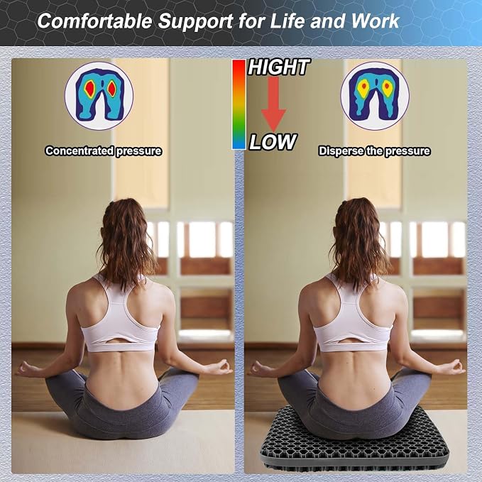 Seat Cushion, Gel Seat Cushion for Long Sitting– Back, Sciatica, Tailbone Pain Relief Pad, 19in Seat Pad for Car, Office Chair, Wheelchair, Soft Support for Long Trips | Tailbone Pain Relief Pad, 19in Seat Pad for Car, Office Chair, Wheelchair, Soft Su... - Image 6