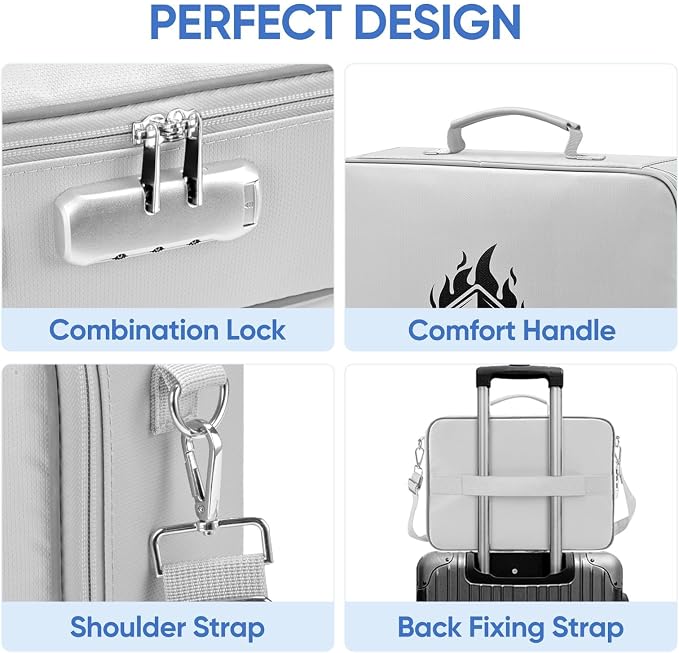 BALEINE Fireproof Document Box with Lock, Portable Fireproof Document Bag Waterproof Fire Proof File Boxes for Documents, File Organizer Box for Important Paperwork (Silver, 15''x11''x4'') - Image 6