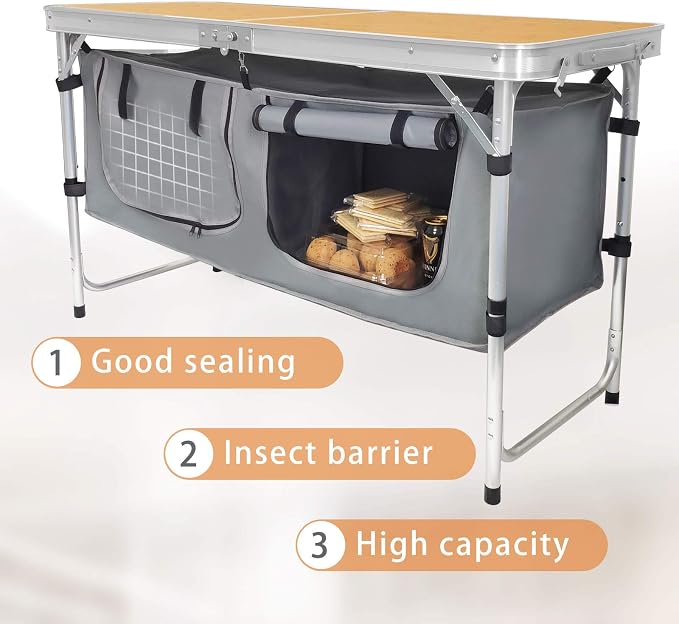Folding Camping Table with Storage Lightweight Camp Tables Portable Indoor/Outdoor Collapsible Table Height Adjustable Camp Kitchen Perfect for Picnic, Beach, Travel, Tailgating, Backyards, BBQ, Party - Image 4