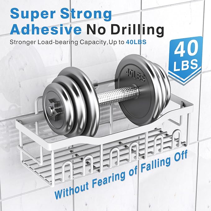Shower Caddy 5 Pack,Adhesive Shower Organizer for Bathroom Storage&Home Decor&Kitchen,No Drilling,Large Capacity,Rustproof Stainless Steel Bathroom Organizer,Shower Shelves for Inside Shower-Larger - Image 4
