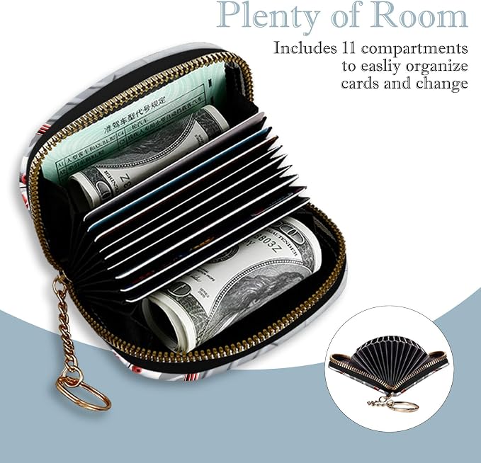 Women's Slim RFID Wallet – Compact Leather Card Holder Wallet for Women, 9 Card Slots RFID Blocking Credit Card Organizer, Small Travel Wallet - Cardinal in Snow - Image 3