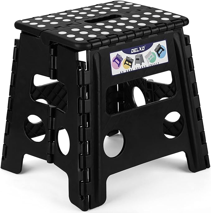 Delxo Folding Step Stool 13 Inch,300 Lbs Step Stool for Adults Black | Foldable Step Stool 13",Non-Slip Foot Stools with Handle,Lightweight Collapsible stools for Kitchen,Bathroom,Bedroom,Garden by Delxo