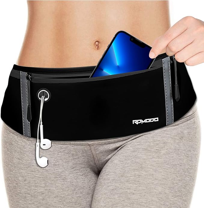 Running Belt for Men, Adjustable Fanny Pack for Women, Pure Black | Water Resistant, Plus Size & Lightweight, Phone Holder for Running Workout, Reflective Waist Belt for iPhone Pro Max Samsung - Image 6
