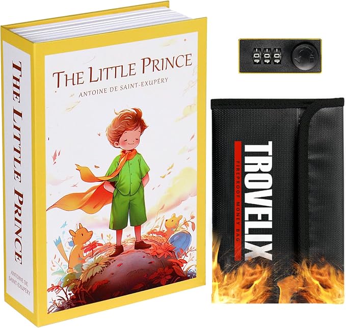 Book Safe with Combination Lock, Hidden Safe (9.5 x 6.2 x 2.2 Inch) with Fireproof Bag, Secret Diversion Safe, Hollow Book Box Hidden Storage, Money Safe Box for Cash (Little Prince) by KOFAIR