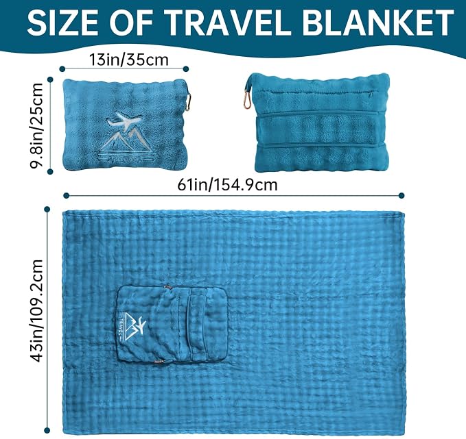 Travel Blanket and Pillow-2-in-1, Ultra-Soft&Compact, One-Piece Airplane Blanket with Hand Luggage Belt and Backpack Clip,Travelers Accessories Gifts, 61x43 Inches (Green) - Image 3