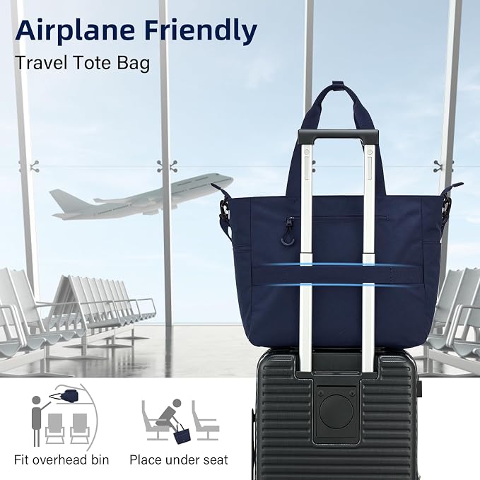 HanTrip Large Laptop Tote Bag with Luggage Sleeve for Travel Work,Navy Blue | 16.5 Inch Laptop Sleeve, 31L Zippered Tote Bags, Water Resistant, Water Bottle Pocket, Detachable Adjustable Shoulder Strap - Image 6