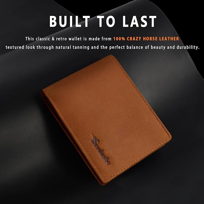 Travelambo Genuine Leather Wallet for Men with Gift Box - Handmade Bifold Stylish - Mens Wallets Rfid Blocking with 2 ID Windows - Image 2