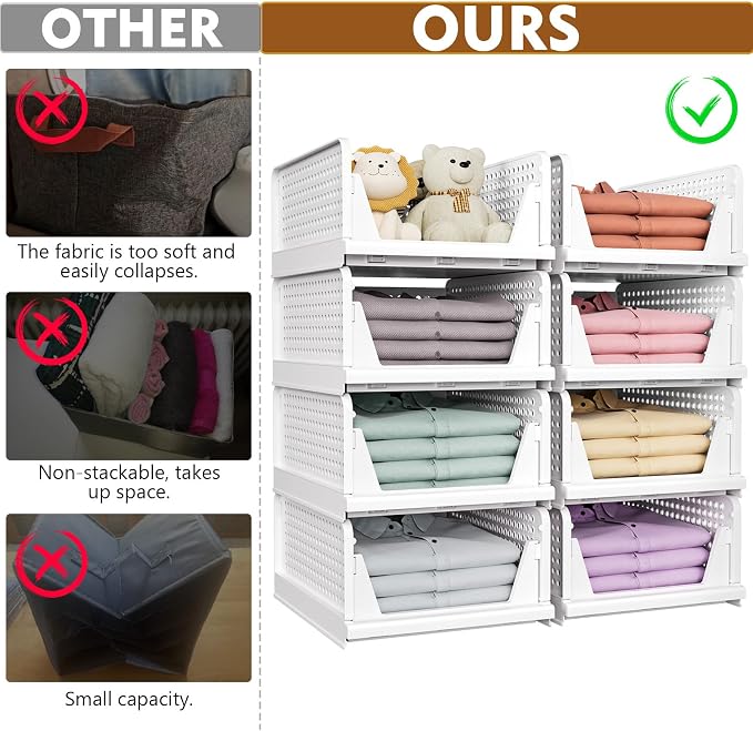 SNSLXH 5 Pack Closet Organizer Basket, Closet Organizers and Storage, Green | Stackable & Foldable Closet Storage Bins for Bathroom Laundry Room Wardrobe Storage, Space-Saving Clothes Drawer Organizer - Image 3