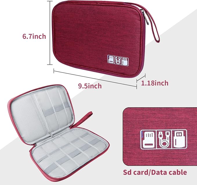 Lcsmaokin Electronics Travel Organizer,Portable Waterproof Electronic Travel Storage Bag for Small Charging Cord Storage,Charger,Small Electronics,SD Card etc,for Travel,Business -Wine Red - Image 5