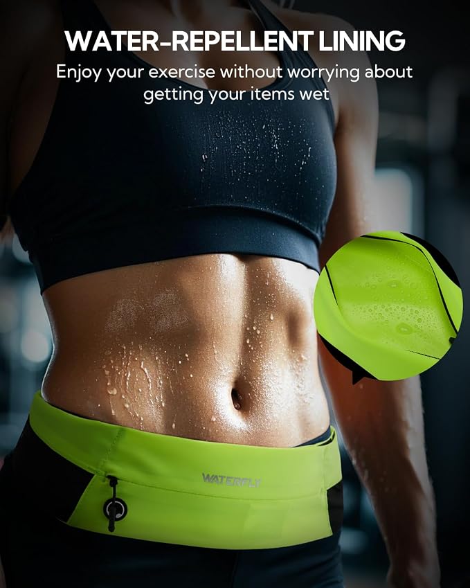WATERFLY Running Belt Fanny Pack: Slim Lightweight Waist Bag for Runners | Trim-to-Size Hook & Loop Fit 24"-47", Workout Phone Holder, 3 Pockets, Reflective Strip, Fitness Jogging Exercise, Women, Men - Image 5