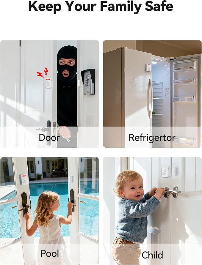 TECKNET Door Alarms for Kids Safety, Door Alarms When Opened, Window Alarm with Smart Voice Alert, 4-Level Adjustable Volume, Refrigerator Sensor Pool Alarm for Home Security、Fridge、Garage and Window - Image 7