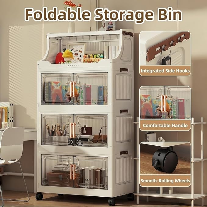 217QT Stackable Storage Bins with Lids & Rack, 5 Tier Large Capacity Foldable Storage Cabinet, Clear Collapsible Pantry Organizer for Home, Kitchen, Bathroom, Dorm, Office, Clear - Image 5