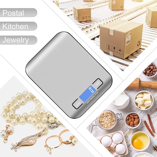 Digital Shipping Scale,Stainless Steel Panel, Accurate Portable Postal Scale for Packages, Small Business,Kitchen, Food, Handmade, Liquids, and Boutique (Silver Black Rechargeable(10kg/1g)) - Image 5