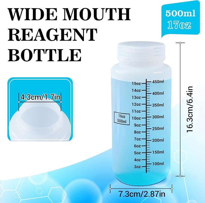 17oz Wide Mouth Plastic Bottles with Airtight Lids, Graduated Food Grade Leak Proof PP Containers Jars for Water Sample Lab Reagent Liquid Medicine Storage (Translucent, 3 Pack) - Image 2