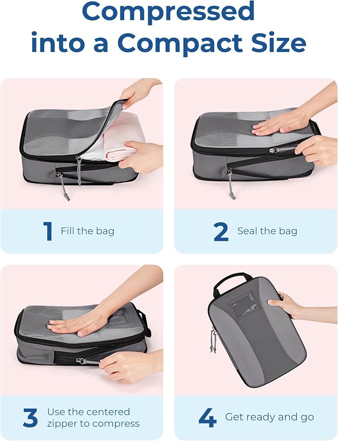 BAGSMART Compression Packing Cubes, 6 PCS Packing Cubes for Suitcases, Travel Bags Organizer for Luggage, Lightweight Packing Cube for Travel Essentials - Image 5