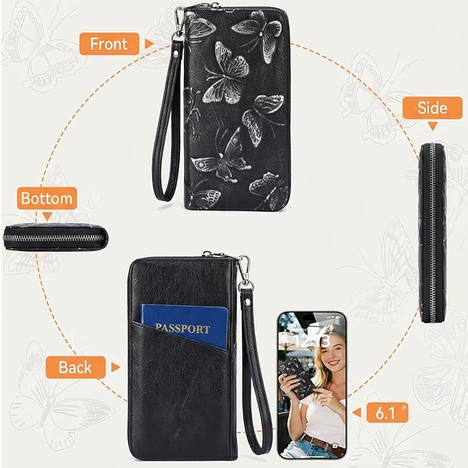 BELTANA Womens Wallet RFID Wallet Women with Passport Holder Butterfly Vegan Leather Multi Card Slots Wallets Large Capacity Wristlet Travel Purse for Women (Black) - Image 6