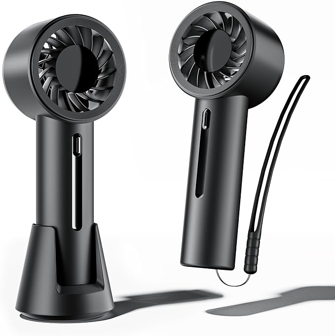 Mini Portable Fan, Handheld and Desktop Fan with Base, Small & Powerful 3 Speed, USB Rechargeable Battery Powered, Personal Cooling Fan for Travel Office Makeup Outdoor Summer Gift, Black by KinYiLOHome