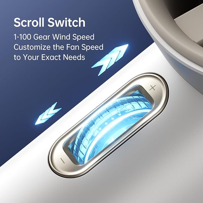 JISULIFE Handheld Fan Pro1S - Next-Gen Airflow: Up to 12H Runtime | Pearlescent ABS-Elegant Strength, 1-100 Speed Scroll Wheel, 3600mAh-Portable Fan for Travel, Gifts for Women Men(Cloud White) - Image 4