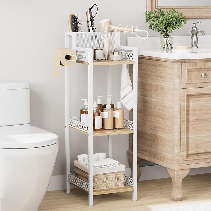 Slim Bathroom Storage Shelf Unit, Makeup Organizer for Small Spaces | 3 Tier Rustic Makeup Organizer for Cosmetic and Skincare, Space Saving Standing Shelves for Bathroom,Bedroom,Kitchen,Laundry - Image 7