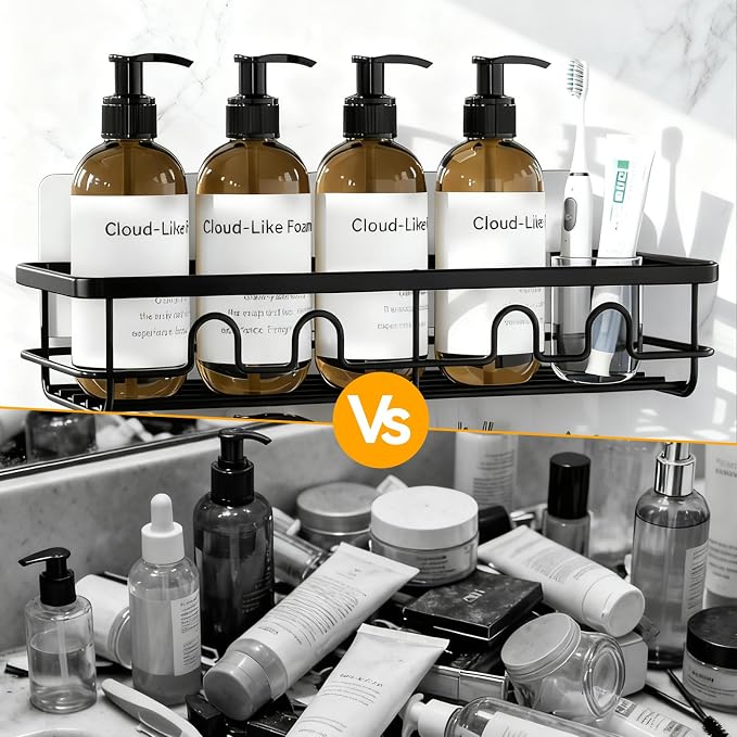 Adhesive Shower Caddy, Large Capacity Shower Racks for Inside Shower, No Drill Bathroom Shower Organizer and Storage, 2 Pack Black Bathroom Shelves, Home Decor Rv Accessories, Apartment - Image 7