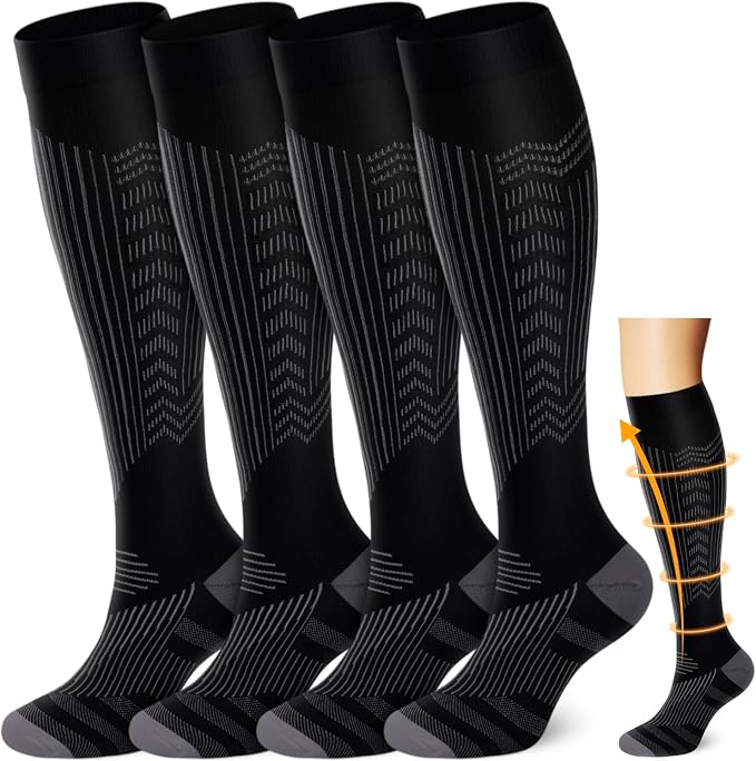 ACTINPUT Copper Compression Socks Men & Women 4 Pairs,Best Support for Nurses,Running,FLying,Athletic by ACTINPUT