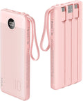 VRURC 22.5W 10000mAh Fast Charging Power Bank Built‑in 4 Cables | Portable Charger Slim,Travel Battery Pack for iPhone, Samsung & Multi Devices, Pocket‑Friendly with Lanyard-Pink(1 Pack) by Home