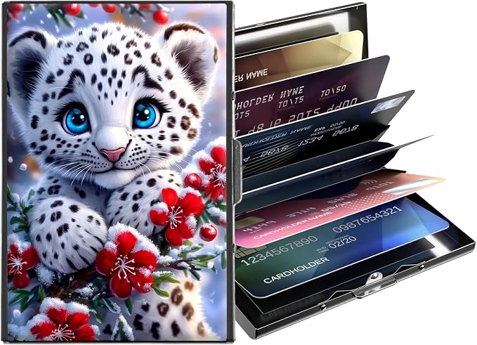 Metal Wallet,Credit Card Holder for Women,Slim RFID Blocking Credit Card Holder Thin Aluminum Wallet ID Case,6 Slot Business Mini Hard Metal Case for Women/Men,Cute Little Leopard by Unknown