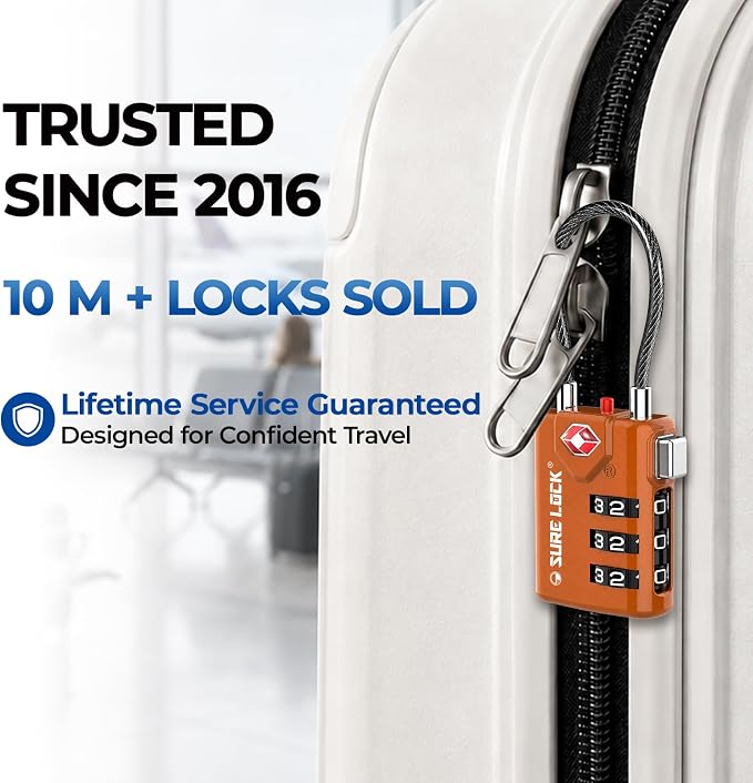 SURE LOCK TSA Approved Luggage Locks with Open Alert Indicator, 3 Digit Combination Cable Travel Lock for Suitcase, Backpack, Gym Locker, Toolbox & Travel Bag - Image 2