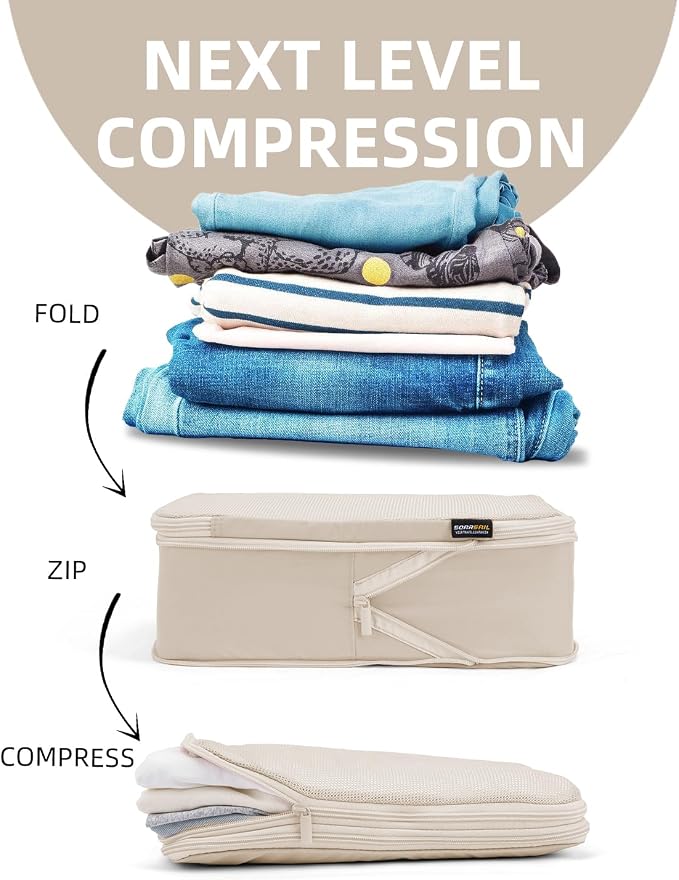 Compression Packing Cubes for Travel, 6-Piece Set (Large/Medium/Small), Double-Zip Luggage Organizers for Suitcase & Carry-On, Clothes Storage Bags (Cream White, 6 Pack) - Image 3