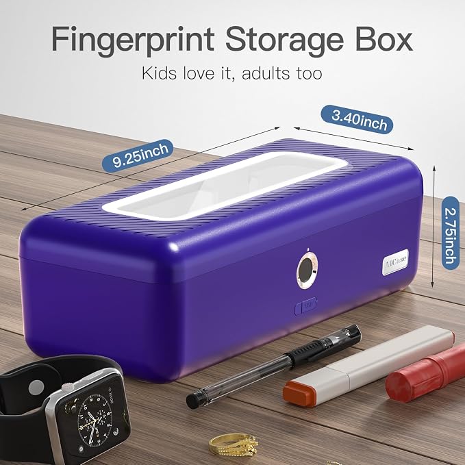AICase Biometric Fingerprint Storage Box,AICase Portable Cash Jewelry Security Case Lock Box Safe,Combination Lock for Car, Home,Office Travel Blue - Image 2