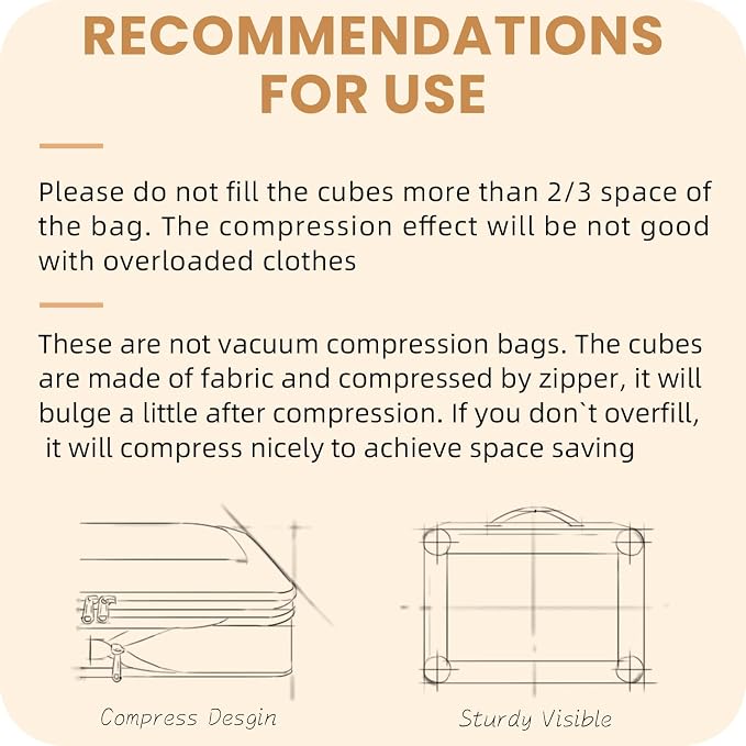 Compression Packing Cubes for Travel, Lightweight Vacation Travel Essentials, Travel Accessories for Suitcase Organizer Bags Set, Durable Luggage Organizer - Image 8