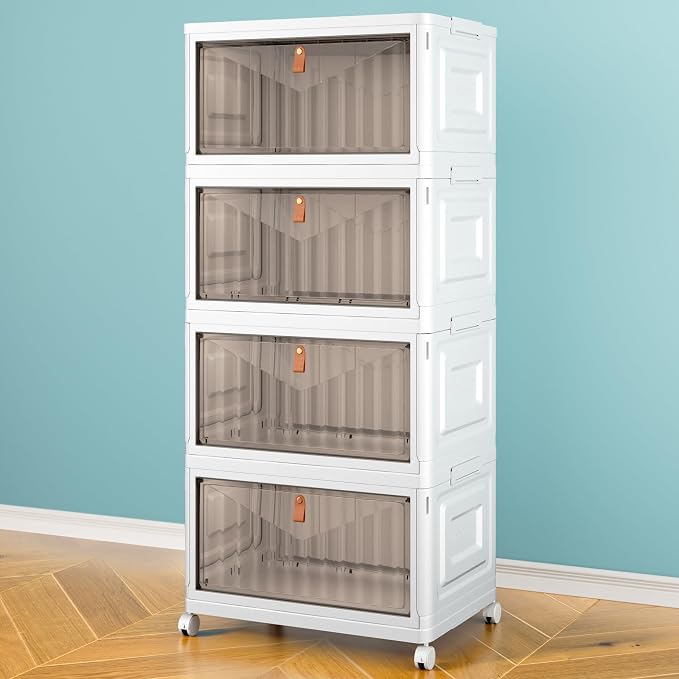 Wise Oannes Closet Organizers and storage, Storage cabinet with Wheels | Stackable Storage Bins with Wheels，Collapsible and Folds flat design to saves space, , Great for home, office, or garage - Image 8