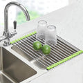 Seropy Roll Up Dish Drying Rack Over The Sink Drying Rack for Kitchen Counter, Rolling Dish Rack Over Sink Mat, Foldable Dish Drainer Stainless Steel Rack Kitchen Organization Green 17.5"x11.8" by SeropyDirect