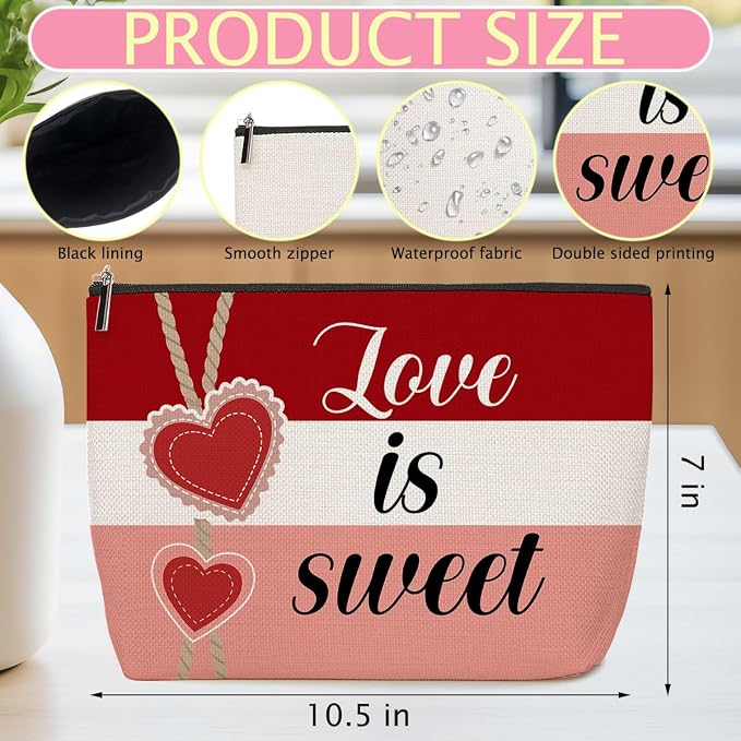 ZHAMEN 2 Pcs Love Is Sweet Makeup Bag, Organizer Portable Pouch Purse Travel Essentials Organizer Cosmetic Bags for Women, Cute Heart Travel Makeup Accessories, Birthday Gifts for Women - Image 2